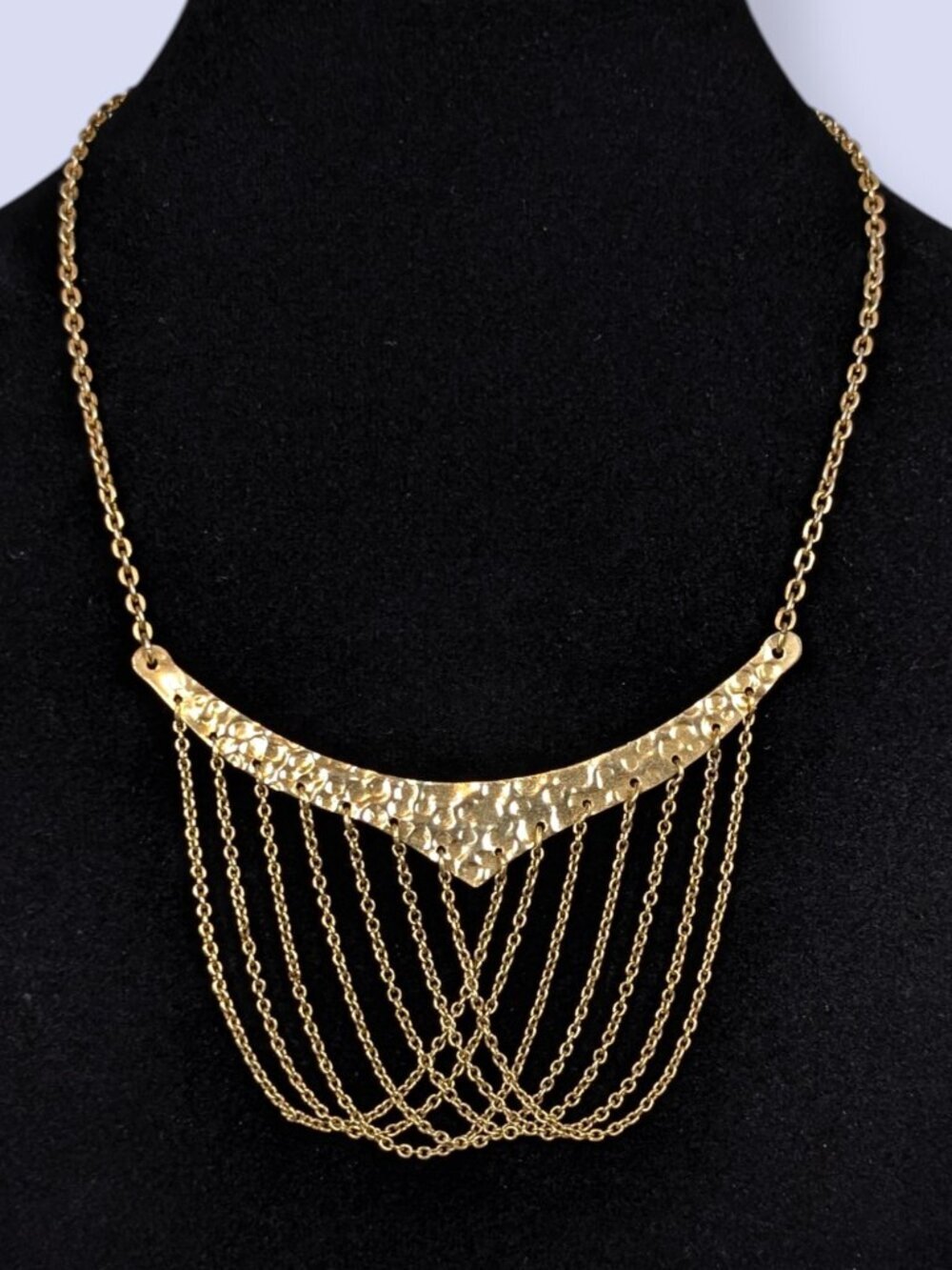 Vintage Draped Chain Hammered Metal Choker Necklace